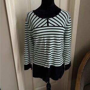 Elle Black and Mint Striped Long Sleeve Top